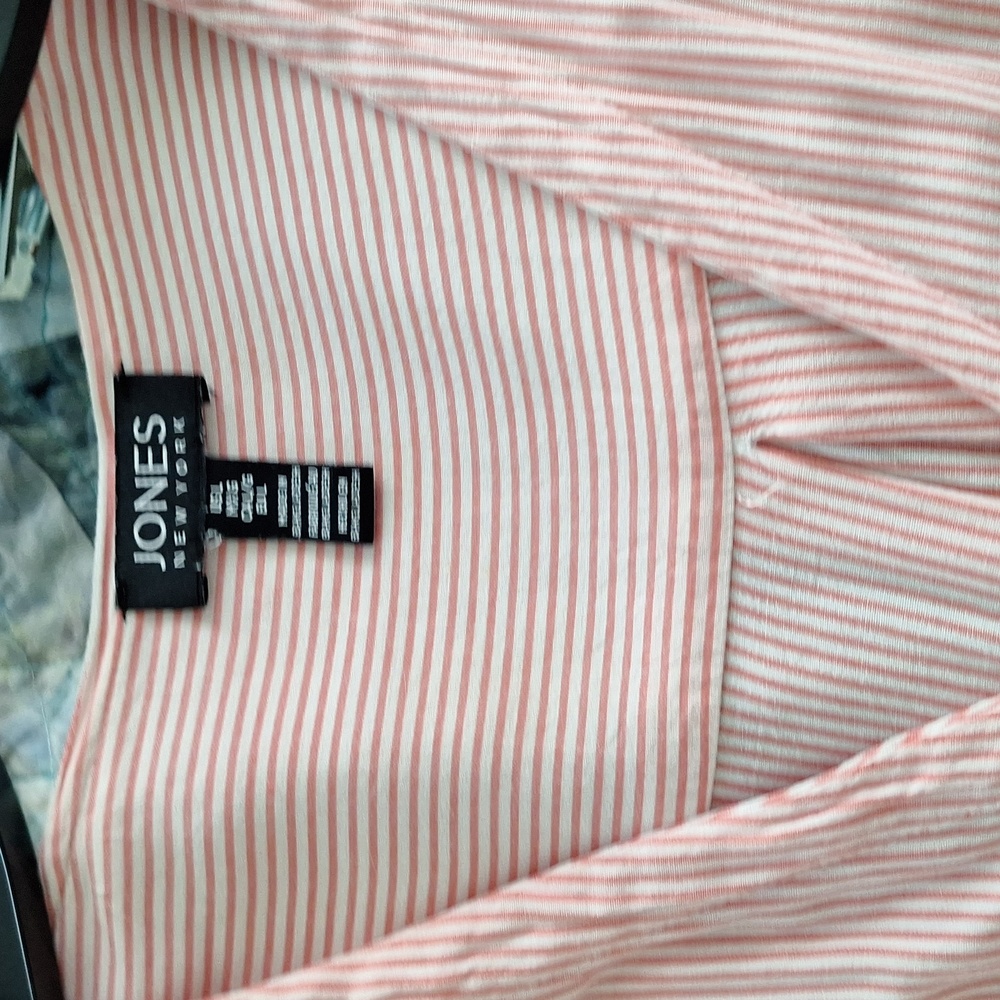 - Jones of New york Pretty striped shirt.  Ties At the Bottom Of The Shirt.